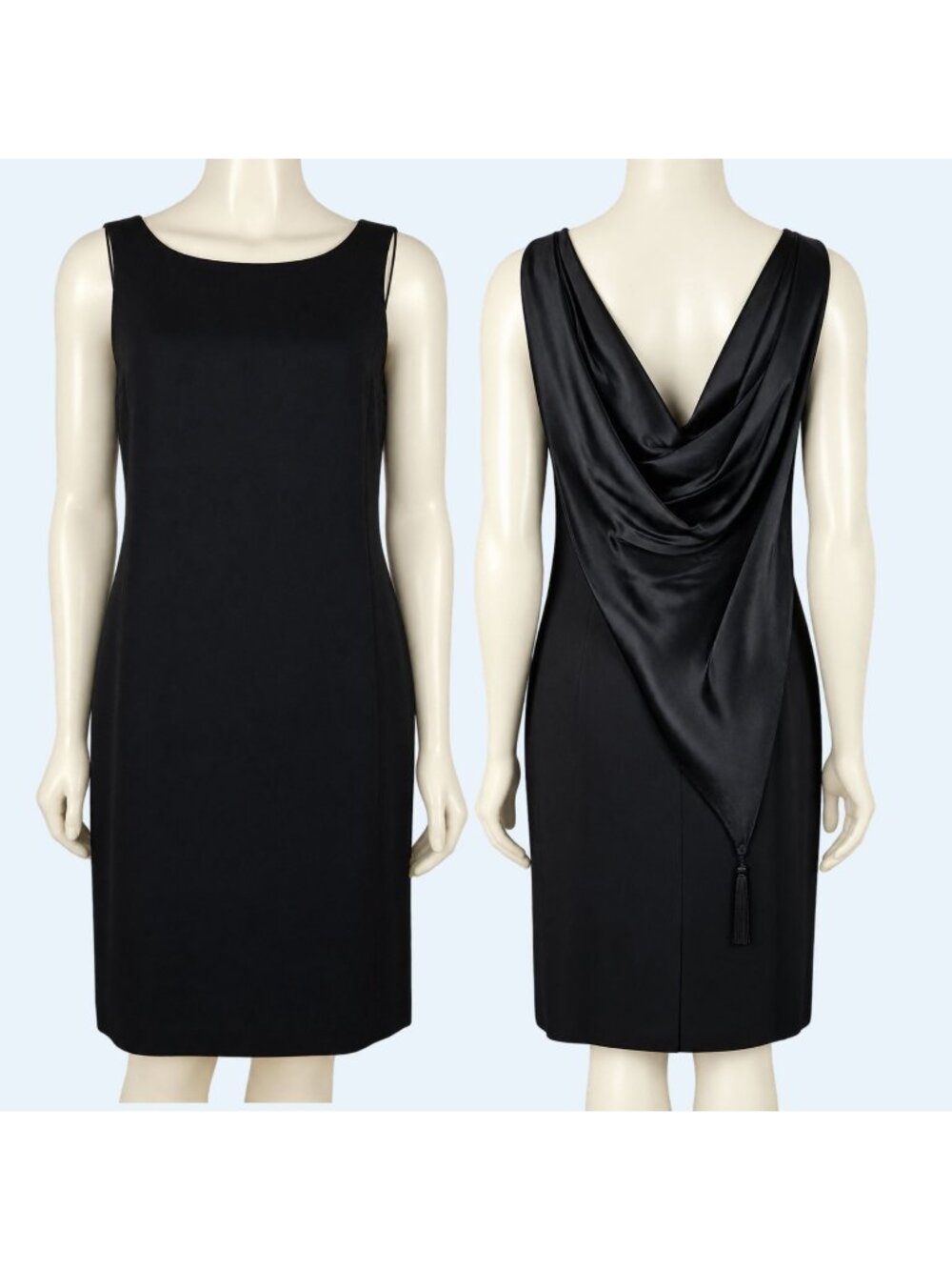 Jessica Howard sleeveless low cut cowl back with tassel black cocktail dress 8